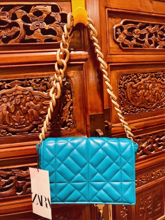 Zara Handbags - Zara Turquoise Quilted Crossbody Bag with Gold Chain